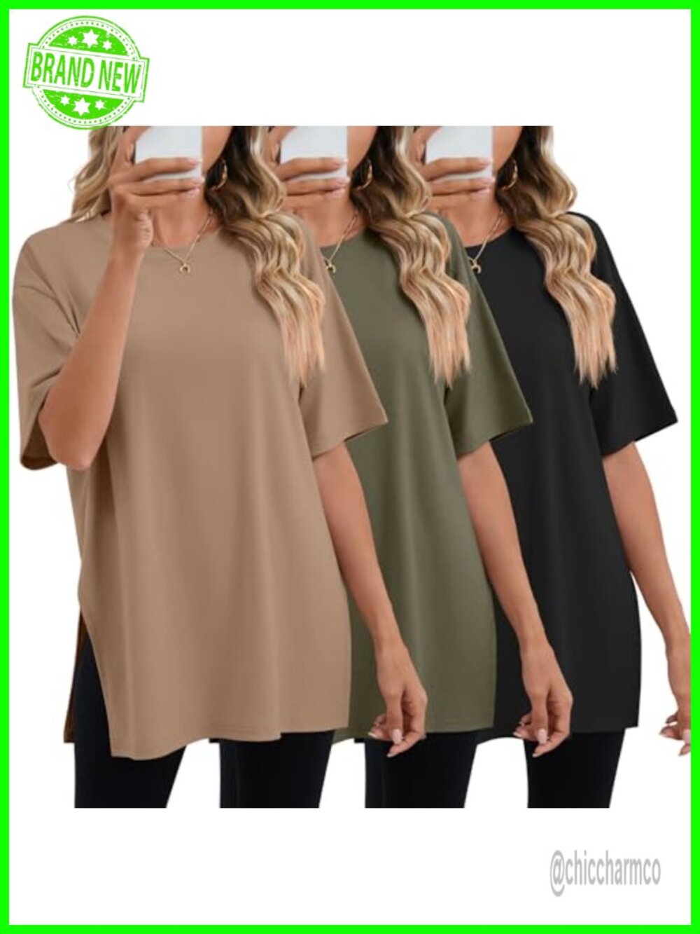 3 Pack Women's Oversized T Shirts Crew Neck Short Sleeve Workout Tops